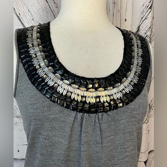 Tory Burch gray embellished neckline sleeveless knit merino wool dress S - Picture 3 of 9